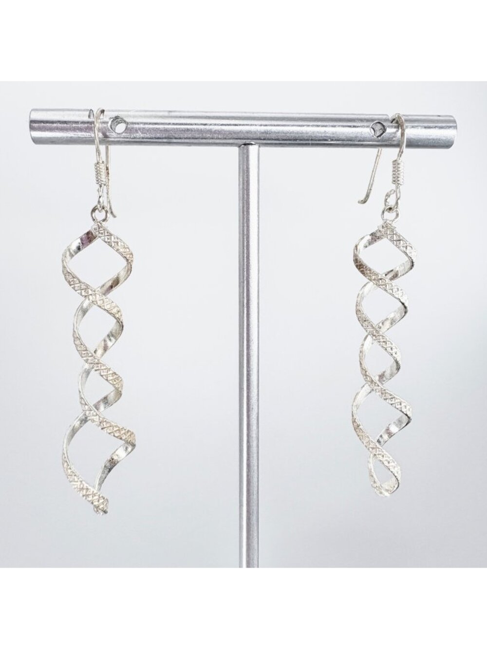 Double Helix Sterling Silver 925 Dangle Earrings Size 2.25" Length